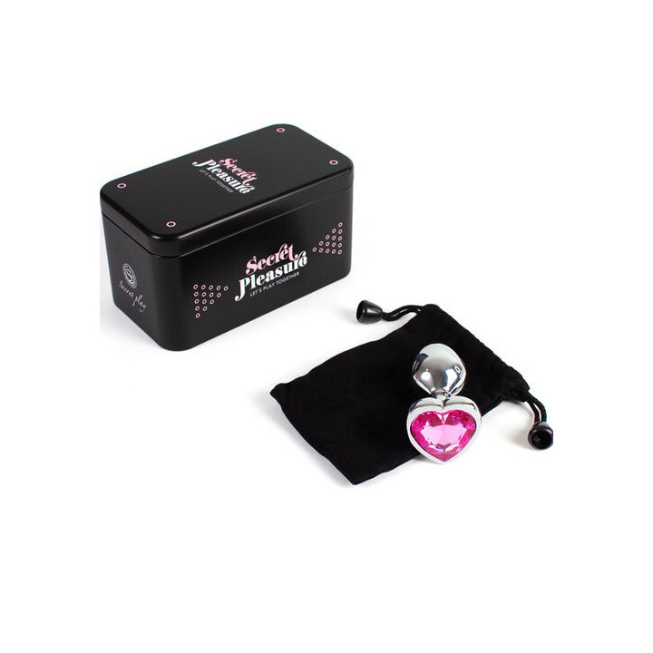 Plug Anal Metal Coração Fúcsia Médio 7 cm - Secret Play | Brinca Boutique