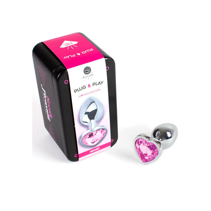 Plug Anal Metal Coração Fúcsia Médio 7 cm - Secret Play | Brinca Boutique